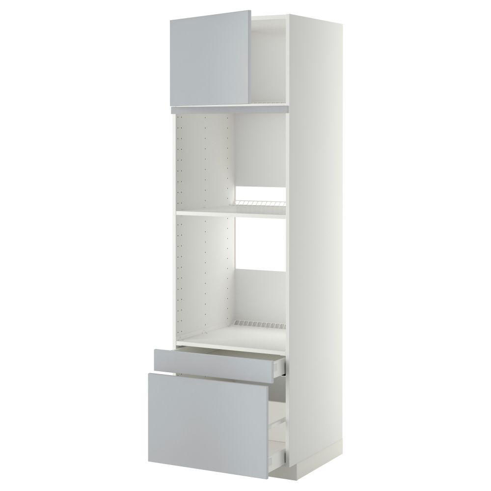 Высокий шкаф для духовки комбинированный, духовка + дверца, 2 ящика МЕТОД / МАКСИМЕРА, белый, Веддинге серый - фото 1