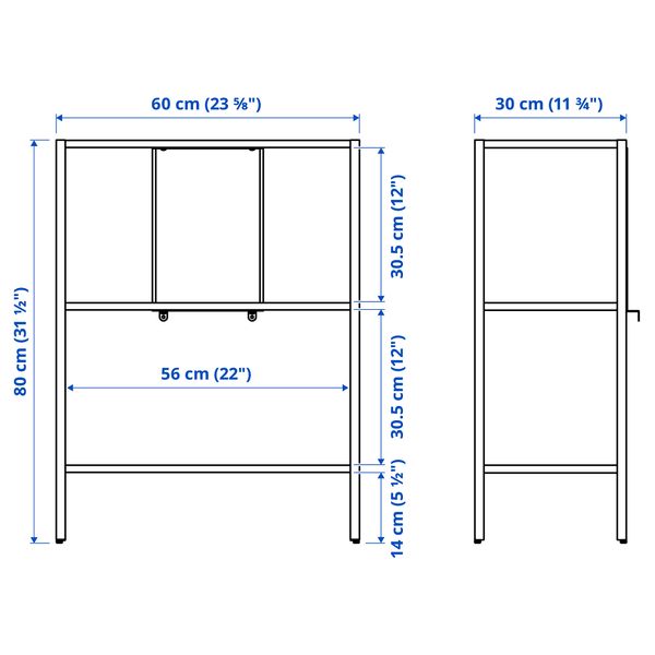 Стеллаж, 60x30x80 см, красный IKEA BAGGEBO БАГГЕБО 205.341.67 - схема-чертеж с размерами