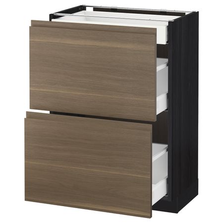 Напольный шкаф/2фасада/3ящика, черный/Воксторп грецкий орех 60x37 см IKEA МЕТОД / МАКСИМЕРА 492.387.41