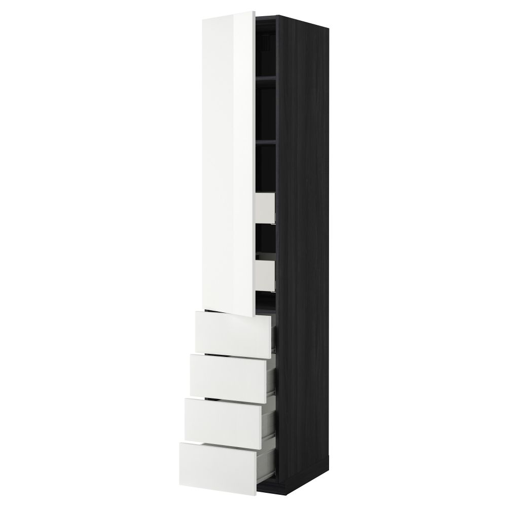 Высокий шкаф с полками/6 ящик, дверцами, 4 фронтальные панели МЕТОД / ФОРВАРА, черный, Рингульт белый - фото 1