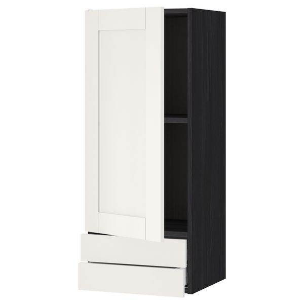 Навесной шкаф с дверцей, 2 ящика МЕТОД / МАКСИМЕРА, черный, Сэведаль белый - схема-чертеж с размерами