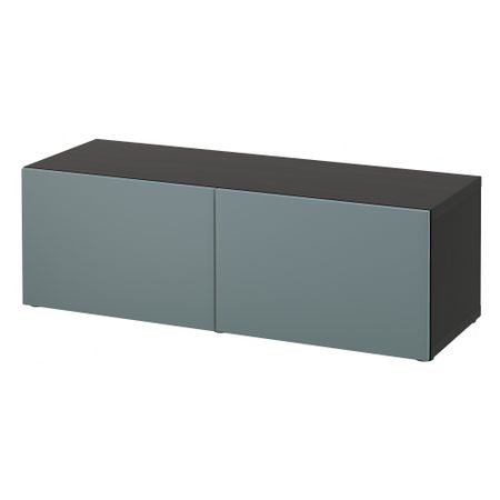 Стеллаж с дверьми БЕСТО, черно-коричневый, Вальвикен серо-бирюзовый (120x40x38 см)