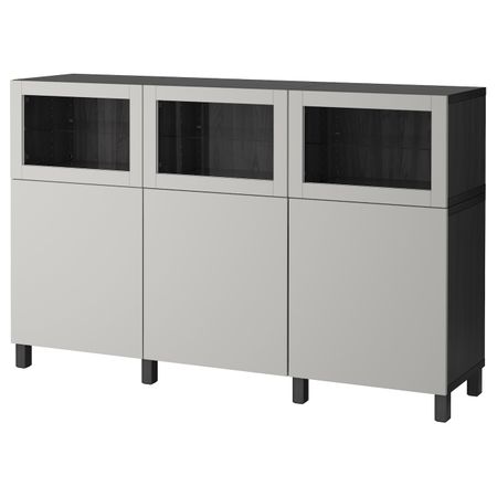 Комбинация для хранения с дверцами, черно-коричневый Лаппвикен, Синдвик светло-серый прозрачное стекло 180x42x112 см IKEA БЕСТО