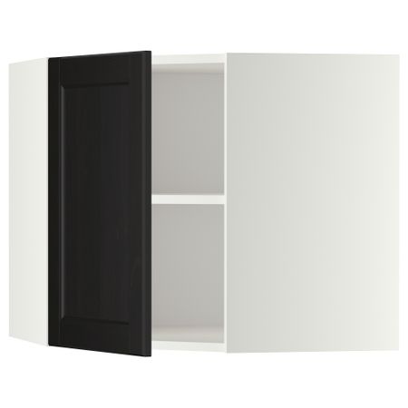 Угловой навесной шкаф с полками МЕТОД, белый, Лаксарби черно-коричневый