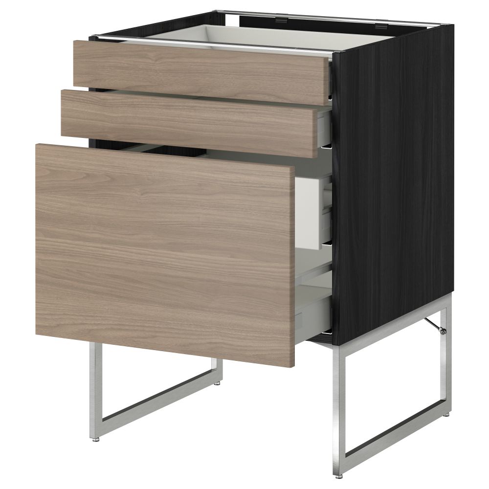 Напольный шкаф 3 фронтальных панели, 2 нижних, 2 средних ящика МЕТОД / МАКСИМЕРА, черный, Брокхульт светло-серый - схема-чертеж с размерами