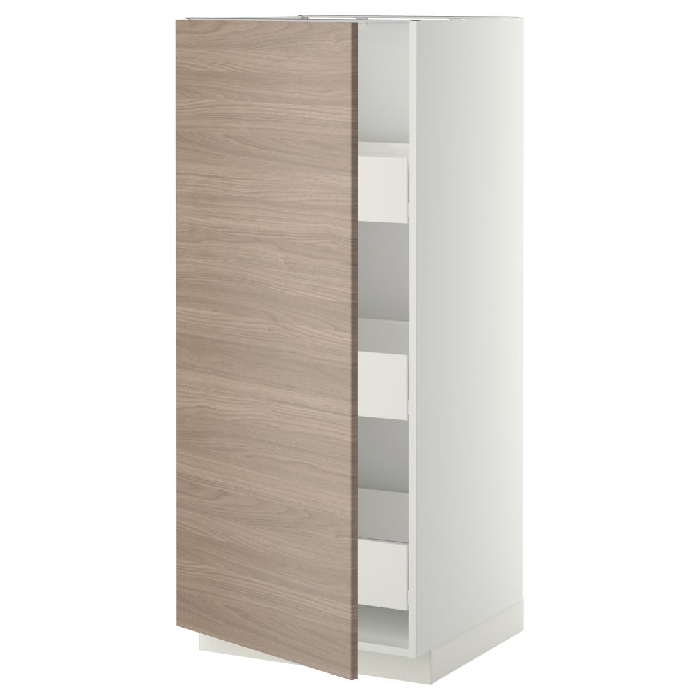 Высокий шкаф с ящиками МЕТОД / ФОРВАРА, белый, Брокхульт светло-серый (60x60x140 см) - фото 1