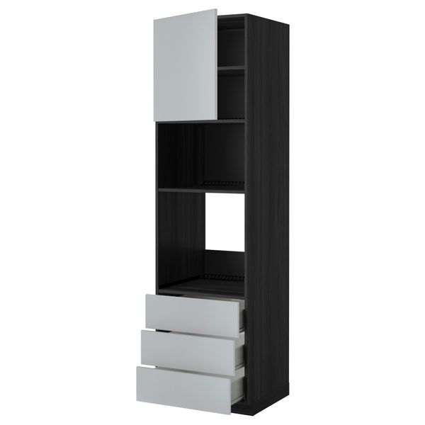 Высокий шкаф для духовки/СВЧ дверца, 3 ящика МЕТОД / ФОРВАРА, черный, Веддинге серый - фото 1