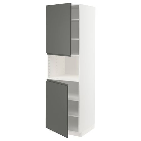 Высокий шкаф для/СВЧ, 2 дверцы/полки, белый/Воксторп темно-серый 60x60x200 см IKEA METOD МЕТОД 493.105.29