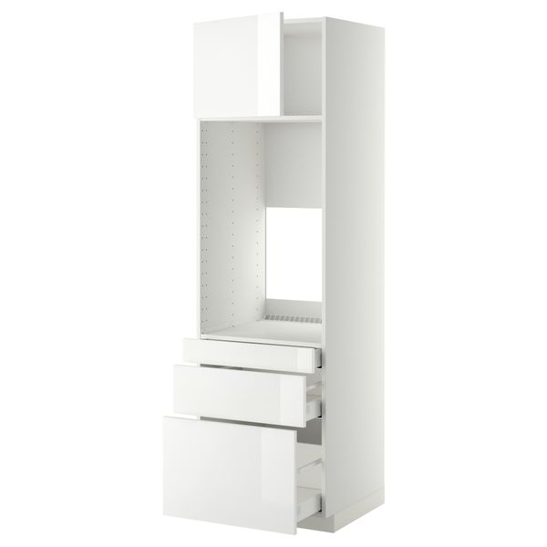 Высокий шкаф для двойной духовки, 3 ящика, дверца МЕТОД / МАКСИМЕРА, белый, Рингульт белый - схема-чертеж с размерами