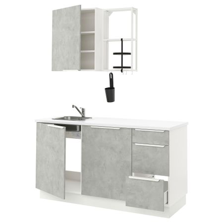 Кухня, 163x63.5x222 см, белый, под бетон IKEA BEGIVENHET БЕГИВЕНХЕТ 393.373.41