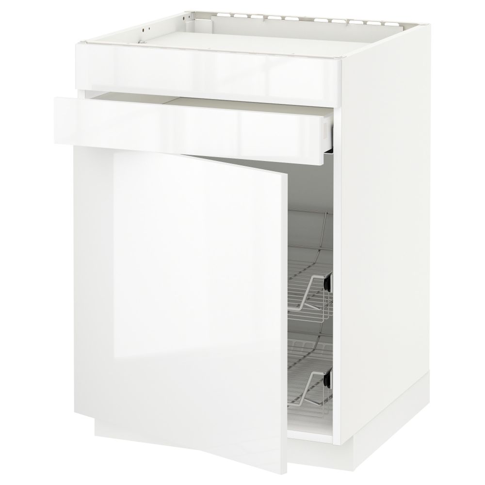 Напольный шкаф для варочной панели, ящик, 2 проволочных корзины МЕТОД / МАКСИМЕРА, белый, Рингульт белый (60x60 см) - схема-чертеж с размерами