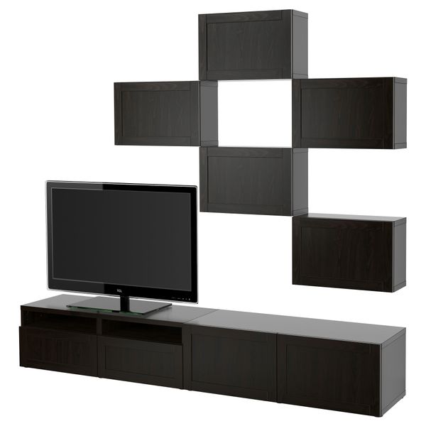 Шкаф для ТВ, комбинация БЕСТО, Ханвикен черно-коричневый (240x20/40x204 см) - фото 1