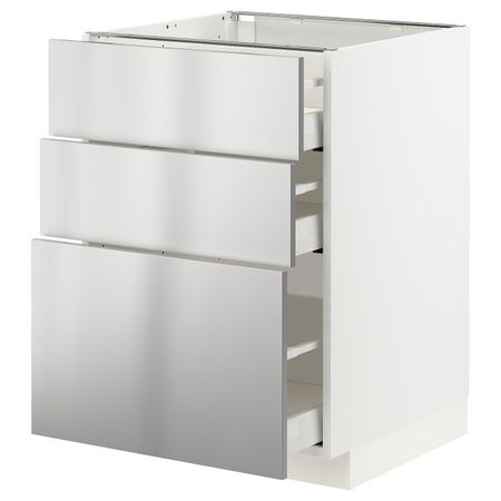 Напольный шкаф с 3 ящиками, белый/Ворста нержавеющая сталь 60x60 см IKEA METOD МЕТОД / MAXIMERA МАКСИМЕРА 593.299.05