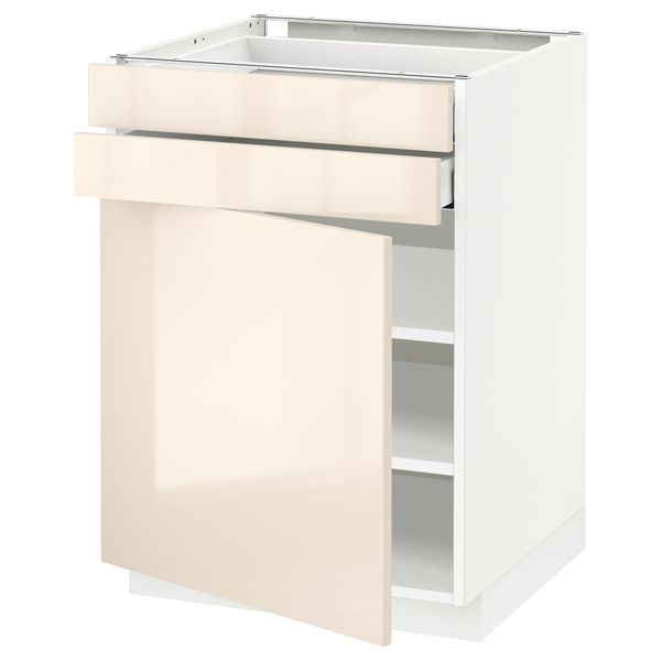 Напольный шкаф с дверцей, 2 ящиками МЕТОД / МАКСИМЕРА, белый, Рингульт кремовый - схема-чертеж с размерами