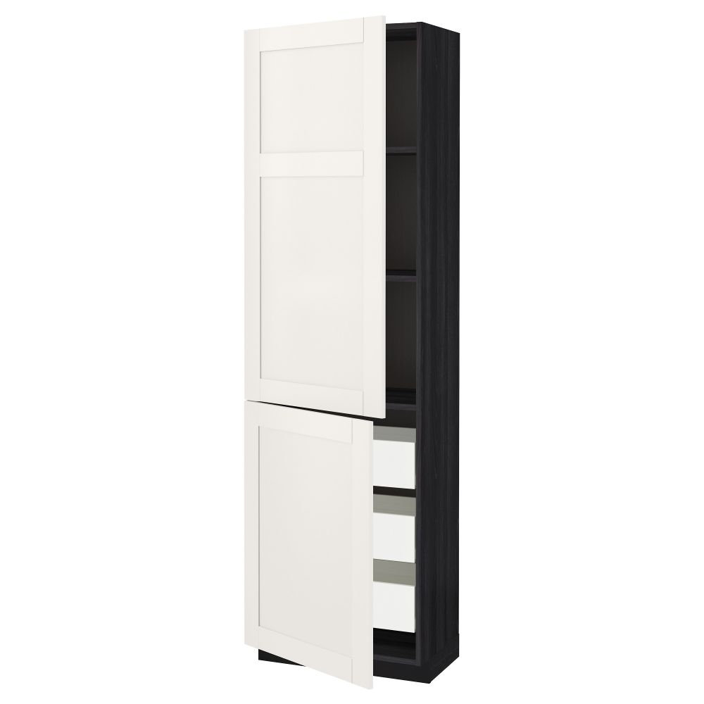 Высокий шкаф + полки, 3 ящика, 2 дверцы МЕТОД / ФОРВАРА, черный, Сэведаль белый - схема-чертеж с размерами