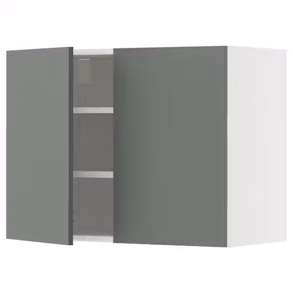 METOD Навесной шкаф с полками/2дверцы - белый/Nickebo матовый серо-зеленый 80x60 см - фото 1