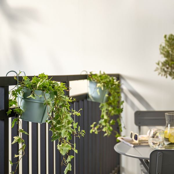 Кашпо с держателем, для дома, улицы, бирюзовый, 15 см IKEA VITLÖK ВИТЛОК 105.847.61 - схема-чертеж с размерами