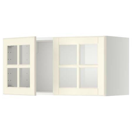 Навесной шкаф с 2 стеклянная дверями МЕТОД, белый, Будбин белый с оттенком (80x40 см)