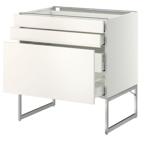 Напольный шкаф 3 фронтальных панели, 2 нижних, 2 средних ящика МЕТОД / МАКСИМЕРА, белый, Веддинге белый