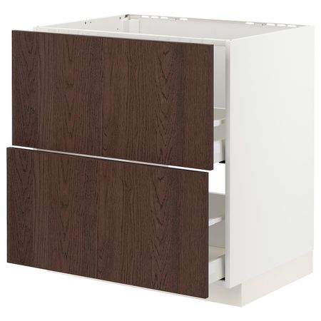 Напольный шкаф п/мойку+2фасада/2 ящ, белый/Синарп коричневый 80x60 см IKEA METOD МЕТОД / MAXIMERA МАКСИМЕРА 394.044.44