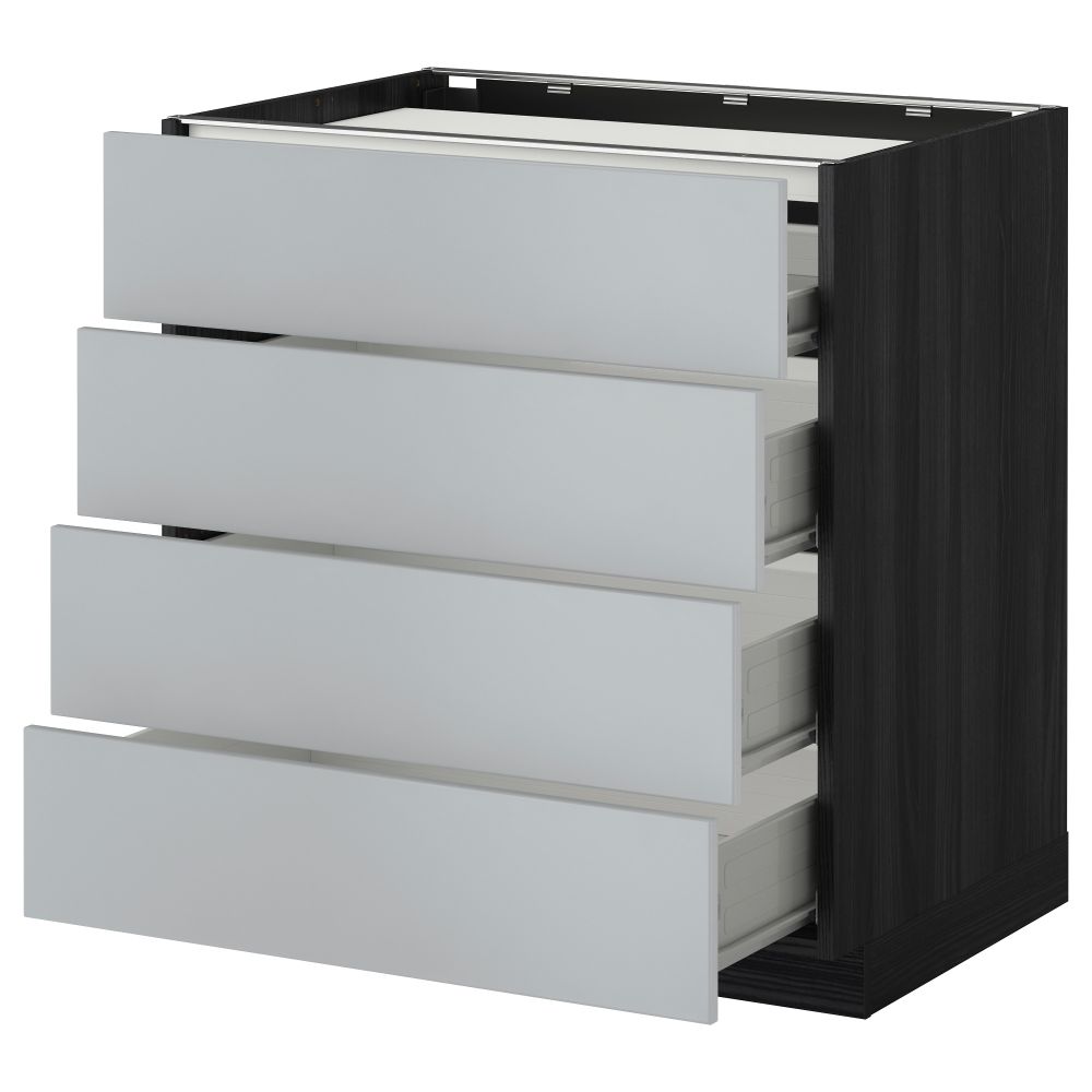 Напольный шкаф, 4 фронтальных панели, 4 ящика МЕТОД / ФОРВАРА, черный, Веддинге серый - схема-чертеж с размерами