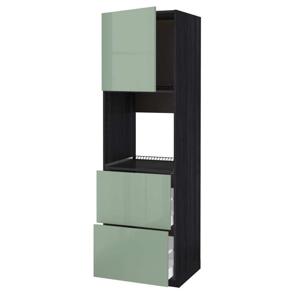 Высокий шкаф для духовки + дверца, 2 форнтальных, 2 высоких ящик МЕТОД / МАКСИМЕРА, черный, Калларп светло-зеленый - схема-чертеж с размерами