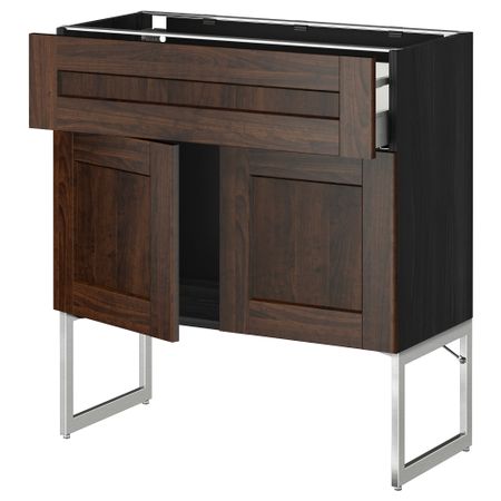Напольный шкаф, полки, ящик, 2 двери МЕТОД / МАКСИМЕРА, черный, Эдсерум коричневый
