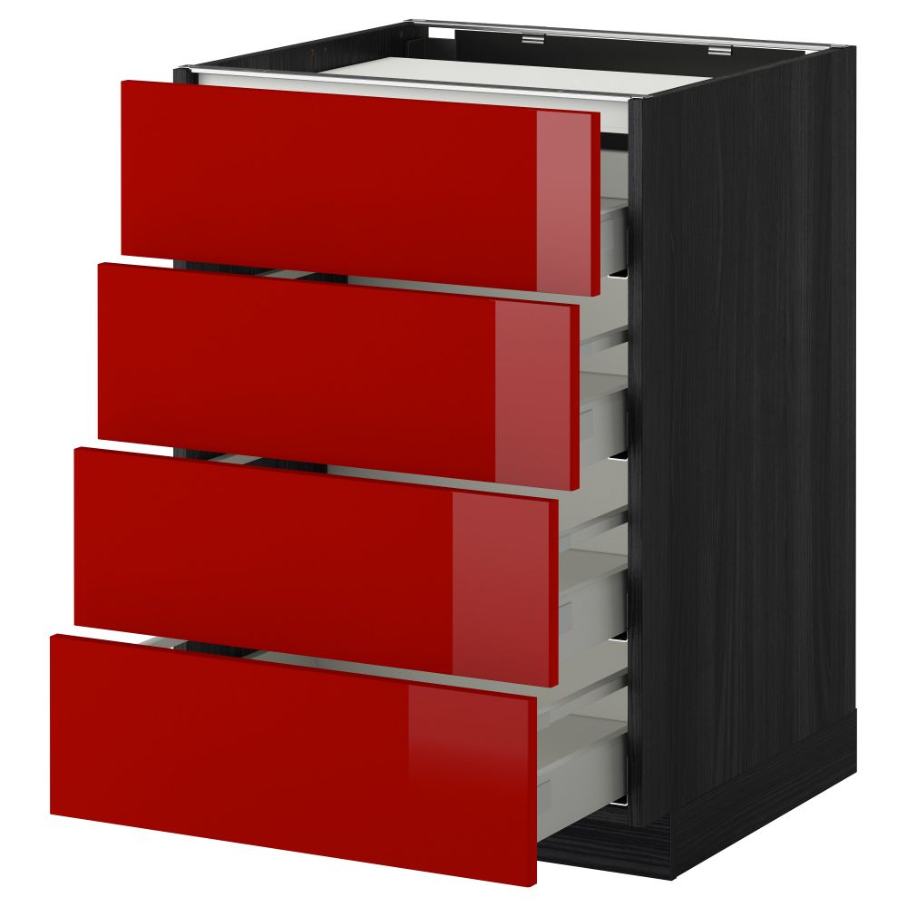 Напольный шкаф, 4 фронтальных панели, 4 ящика МЕТОД / МАКСИМЕРА, черный, Рингульт красный - схема-чертеж с размерами