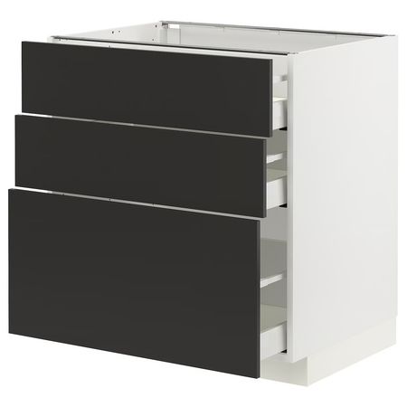 METOD / MAXIMERA Напольный шкаф с 3 ящиками - белый/Nickebo матовый антрацит 80x60 см