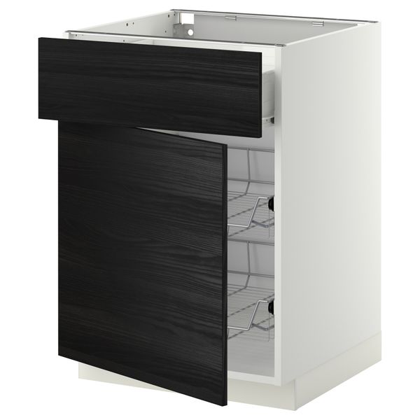 Напольный шкаф с проволочной корзиной, ящиком, дверью МЕТОД / ФОРВАРА, белый, Тингсрид черный - схема-чертеж с размерами