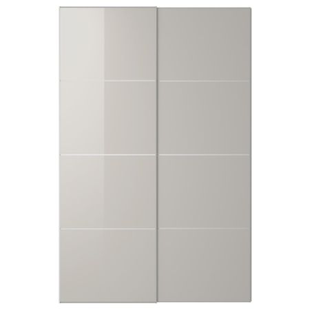 Пара раздвижных дверей, глянцевый светло-серый 150x236 см IKEA HOKKSUND ХОККСУНД 593.117.12