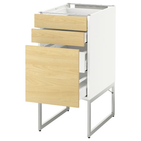 Напольный шкаф 3 фронтальных панели, 2 нижних, 2 средних ящика МЕТОД / МАКСИМЕРА, белый, Тингсрид береза