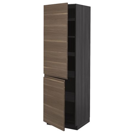 Высокий шкаф с полками, 2 дверцы, черный/Воксторп грецкий орех 60x60x200 см IKEA МЕТОД 192.325.28