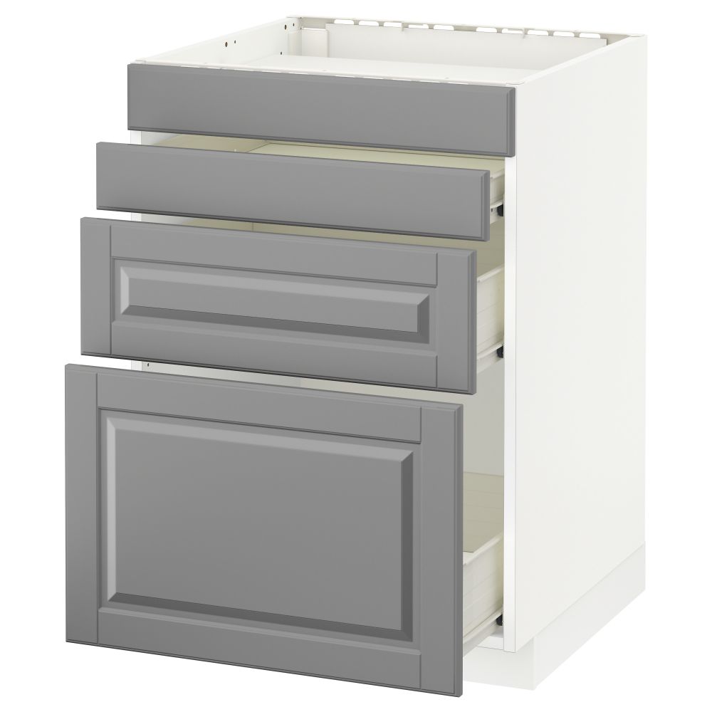 Напольный шкаф для духовки, 4фасада, 3 ящика МЕТОД / ФОРВАРА, белый, Будбин серый - схема-чертеж с размерами