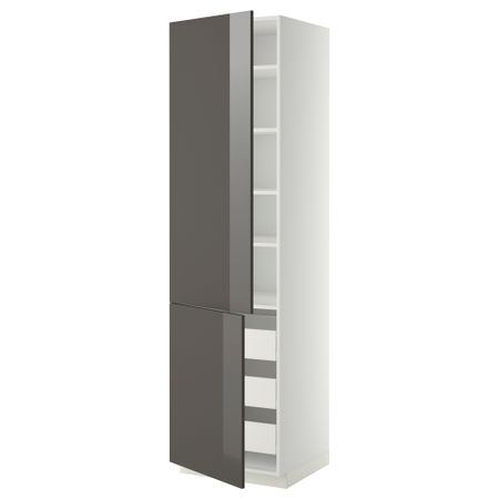 Высокий шкаф + полки, 3 ящика, 2 дверцы МЕТОД / ФОРВАРА, белый, Рингульт серый