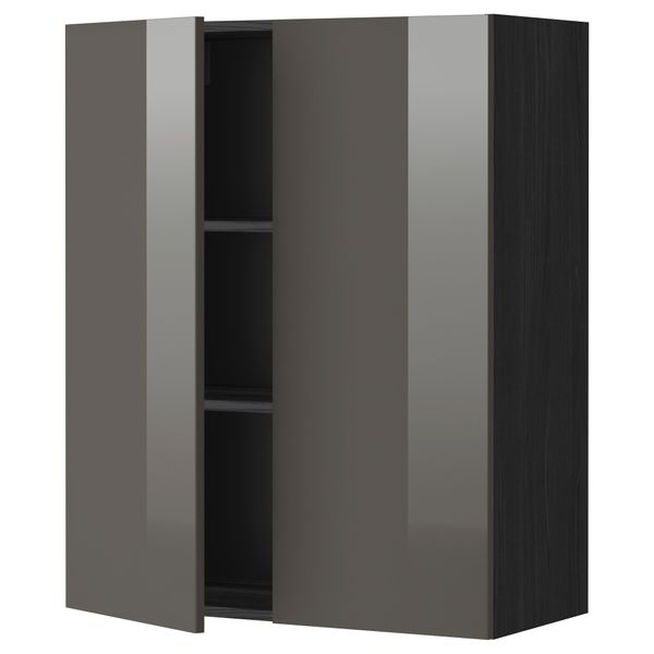 Навесной шкаф с полками, 2 дверцы МЕТОД, черный, Рингульт серый - схема-чертеж с размерами