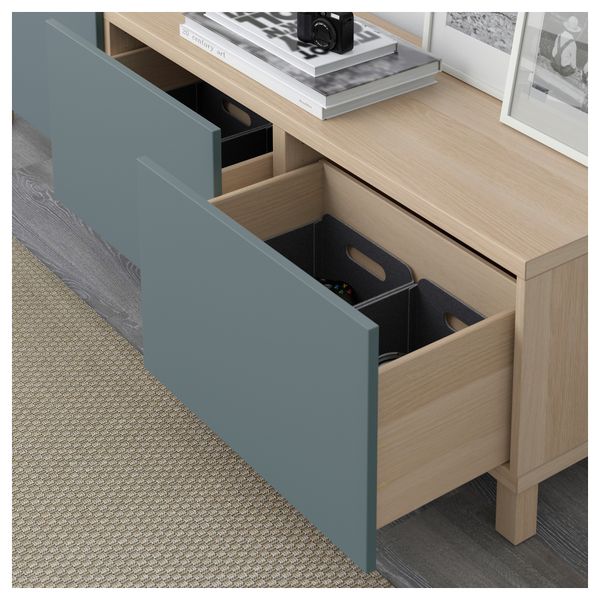 Комбинация для хранения с ящиками БЕСТО, под беленый дуб, Вальвикен серо-бирюзовый (180x40x48 см) - схема-чертеж с размерами