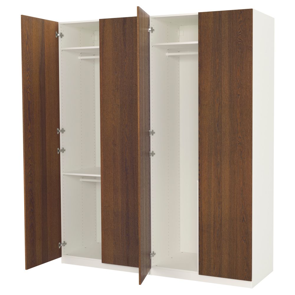 Гардероб ПАКС, белый, Нексус ясеневый шнон/коричневая морилка (200x60x236 см) - фото 1