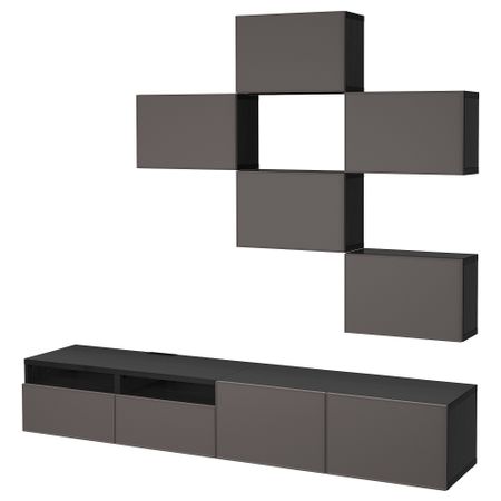 Шкаф для ТВ, комбинация БЕСТО, черно-коричневый, Грундсвикен темно-серый (240x20/40x204 см)