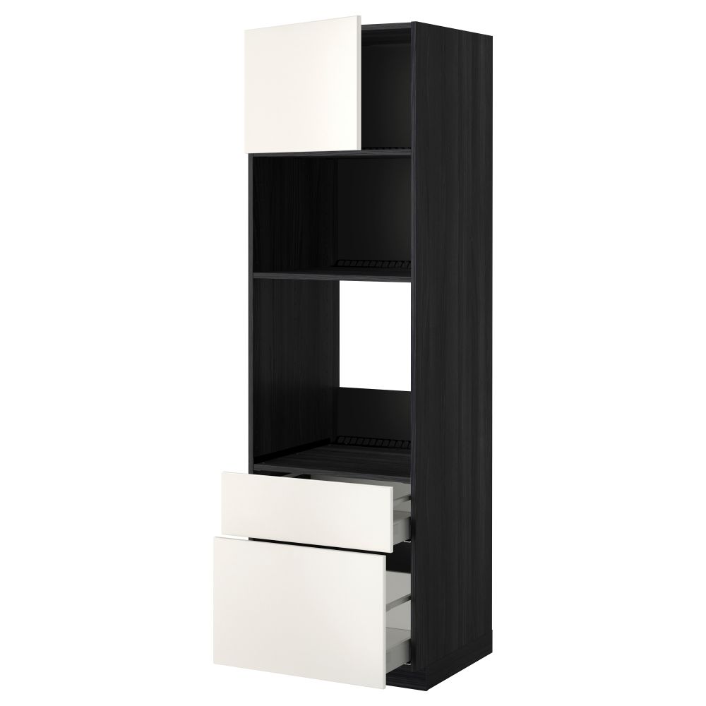 Высокий шкаф для духовки/СВЧ дверца, 2 ящика МЕТОД / МАКСИМЕРА, черный, Веддинге белый - фото 1
