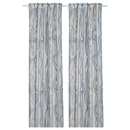 Гардины, 2 шт., белый, синий, 145x300 см IKEA KLIPPNEJLIKA 205.621.22