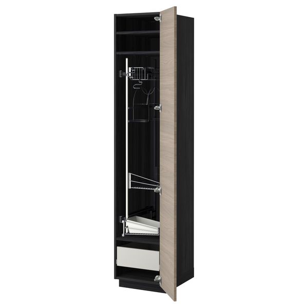 Высокий шкаф с отделением для аксессуаров, для уборки МЕТОД / ФОРВАРА, черный, Брокхульт светло-серый - фото 1