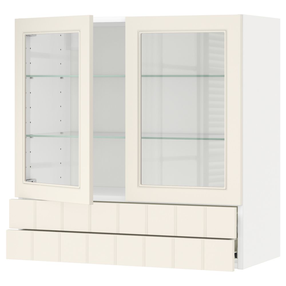 Навесной шкаф, 2 стеклянные дверцы, 2 ящика МЕТОД / ФОРВАРА, белый, Хитарп белый с оттенком - схема-чертеж с размерами