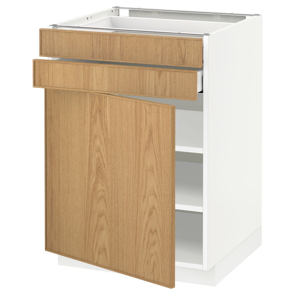 Напольный шкаф с дверцей, 2 ящиками МЕТОД / МАКСИМЕРА, белый, Экестад дуб - схема-чертеж с размерами