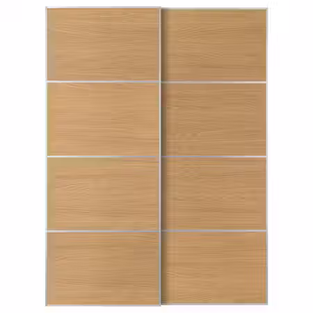MEHAMN Пара раздвижных дверей - алюминий/двусторонний под дуб 150x201 см