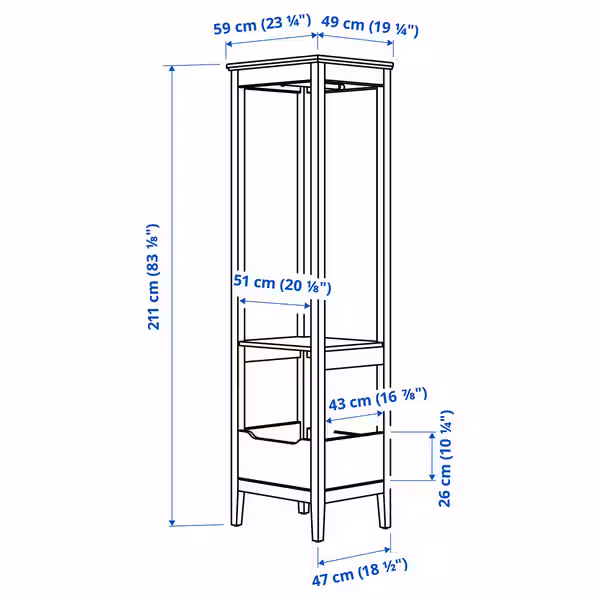 IDANÄS Открытый гардероб - белый 59x211 см - схема-чертеж с размерами