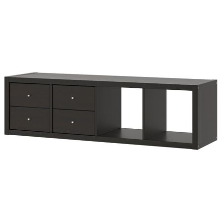 Стеллаж с 2 вставками, черно-коричневый 42x147 см IKEA KALLAX КАЛЛАКС 992.782.92