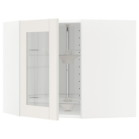 Угловой навесной шкаф с вращающейся секция, стеклянная дв, белый/Сэведаль белый 68x60 см IKEA METOD МЕТОД 592.232.92