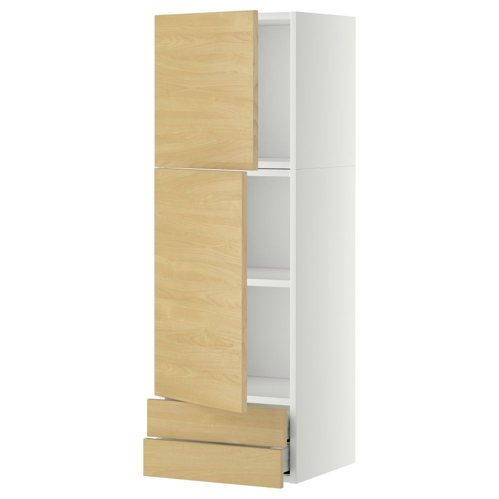 Навесной шкаф, 2 дверцы, 2 ящика МЕТОД / МАКСИМЕРА, белый, Тингсрид береза - фото 1