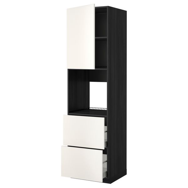 Высокий шкаф для духовки + дверца, 2 форнтальных, 2 высоких ящик МЕТОД / МАКСИМЕРА, черный, Веддинге белый - фото 1